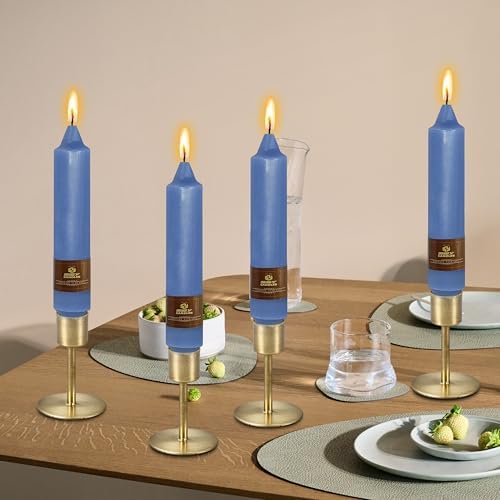 NJAO HOO Dark Blue Short Taper Candle 7 Inch Candlesticks Unscented Dripless Tapered Candle Set for Home Decor Wedding Party Dinner Candles, 4 Pack