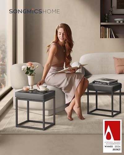 SONGMICS HOME Ottoman, Square Coffee Table, Reversible Top, Steel Frame