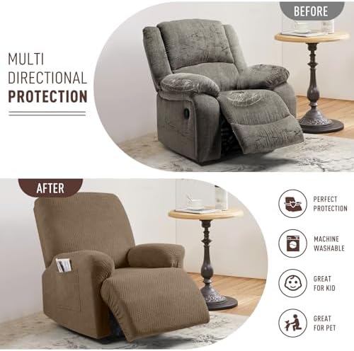 KinCam Oversized Recliner Chair Covers, Reclining Cover, Brown