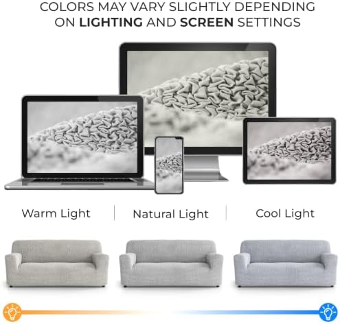 PAULATO Premium Stretch Couch Covers for Sofa - Sofa Chair Cover Washable, Dogs & Pets Friendly - Elastic Polyester Loveseat Slipcovers - Non-Slip Love Seat Couch Covers - Light Grey (64"-85" Wide)
