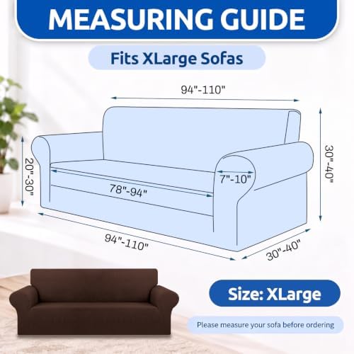 KEKUOU Stretch Oversized Couch Covers for Sofa Slipcover,Chocolate
