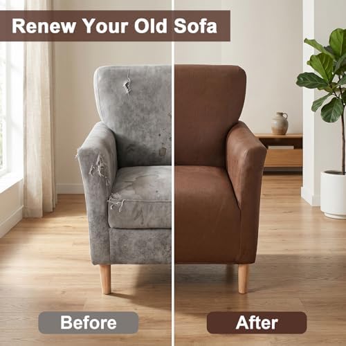 Armchair Covers Stretch Arm Covers Chair Couch Covers, Faux Leather Looking Armchair Slipcover Washable Chair Protector for Living Room (Color D-3)