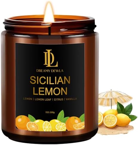 Sicilian Lemon Candles, 7oz Sicilian Lemon Scented Candle, Natural Soy Candles for Home Scented, Long Lasting with 50 Hour Burn Time, Gifts for Men Women