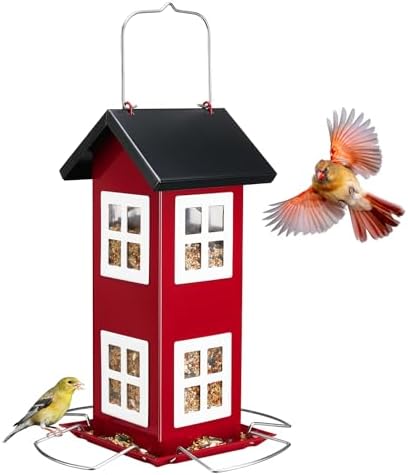 Veehoo Metal Bird House Feeder for Outdoors Hanging with 4-Port