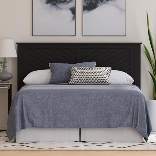 ComfIQ Serene Wood Panel Headboard with Chevron Scoring, Full, Black