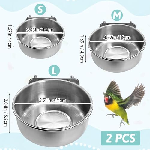 PINVNBY Stainless Steel Bird Bowl Parrot Food Water Bowl with Clamp Holder