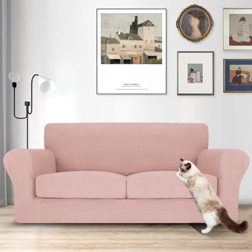 MAXIJIN 3 Piece Couch Covers for 2 Cushion Couch Sofa Cover, Stretch Loveseat Sofa Slipcovers for Sofas with 2 Large Cushions, Thick Dogs Pet Furniture Covers (71"-91", Dusty Pink)