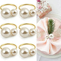 KESOTE Pearl Napkin Rings Set of 6, Gold Napkin Wraps