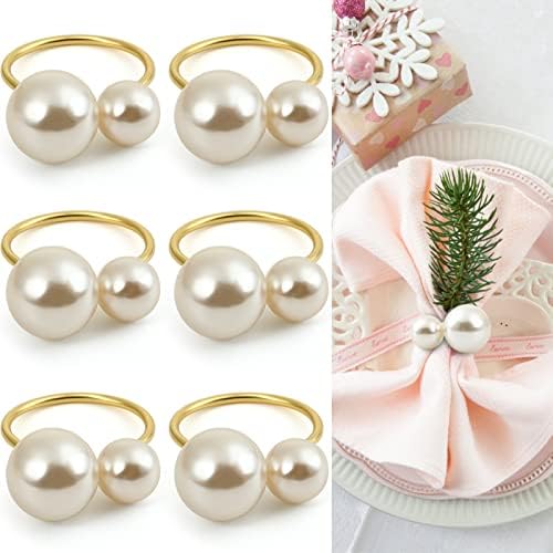 KESOTE Pearl Napkin Rings Set of 6, Gold Napkin Wraps