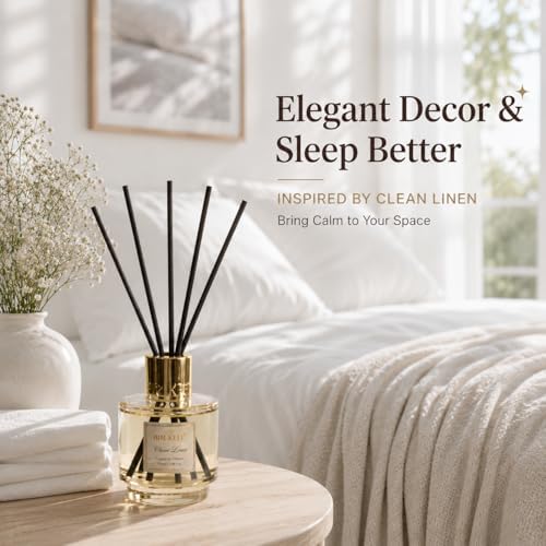 Airkeep Reed Diffuser Set with Refill & 8 Reed Sticks, 6.96 fl oz Clean Linen Home Fragrance, Long Lasting Aromatherapy Diffuser for Bedroom, Bathroom & Living Room