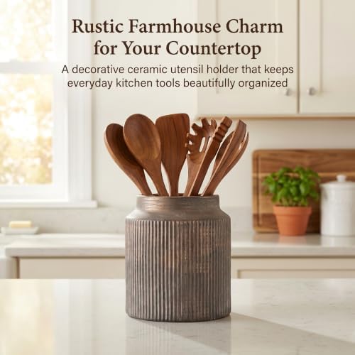 Rustic Utensil Holder, Ceramic Vintage Kitchen Utensil Holder