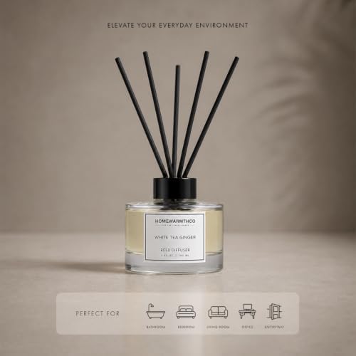 White Tea Reed Diffuser Set - Luxury Fragrance Reed Diffusers for Home. Office, Bathroom, Kitchen and Home Decor - Long-Lasting Scent with Non-Toxic Oils (5.63 oz, 160ml)
