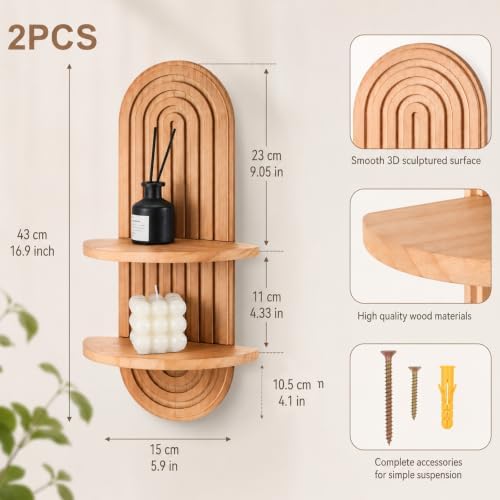 2 Pcs Wooden Rainbow Arch Wall Shelf with Double Tier Design