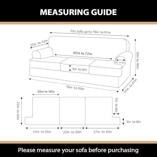 4 Piece T Cushion Sofa Slipcovers Stretch Couch Slip Cover for 3 Cushion Couch Sofa, Machine Washable for Living Room (Chocolate, 3 Cushions)