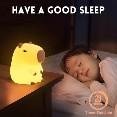 Capybara Night Light, Capybara Gifts for Kid Boy Girl, Animal Squishy Silicone Nursery Lamp with Timer Dimmable, Rechargeable Bedroom Bedside Decor Birthday Back to School Present for Friend