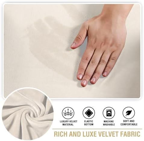H.VERSAILTEX Stretch Velvet 2 Piece T Cushion Sofa Slipcovers for Living Room Individually Sofa Covers for 2 Cushion Seat Cushion Covers Stay with Elastic Bands (Sofa, Butter Cream)