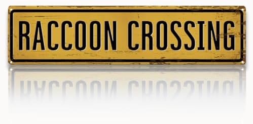 Rustic Farmhouse Metal Tin Sign, Raccoon Crossing Sign, Vintage Animal Road Signs for Porch, Yard, and Farmhouse, Animal Crossing Warning Signs, Perfect for Garden and Road, 15.7 x 3.9 inches