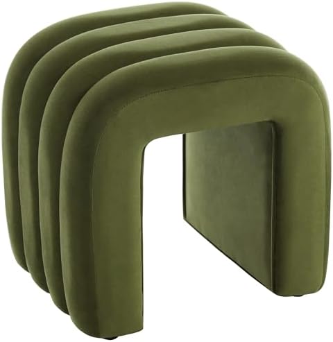 Olive Green Velvet Ottoman Stool, Cute Backless Vanity Stool Chair