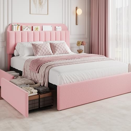 GarveeHome Queen Bed Frame, Platform Bed with Storage Headboard & Drawers