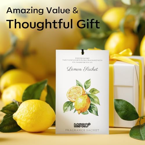 MYARO 12 Pack Lemon Scented Sachets, Closet Deodorizer Car Air Freshener