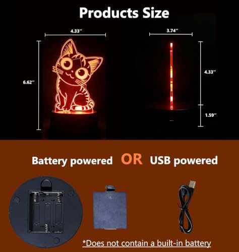 Cat Night Light Remote Control, Kitty Cute 3D Illusion RGB, Touch Bedside Lamp, Gifts for Kids Birthday, Bedroom Decor, Kids Room, Baby Nursery