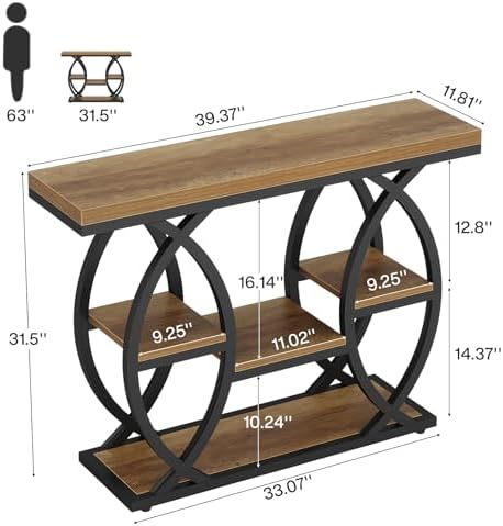 Tribesigns 39.4" Console Table, 4-Tier Sofa Table, Accent Tables, Brown