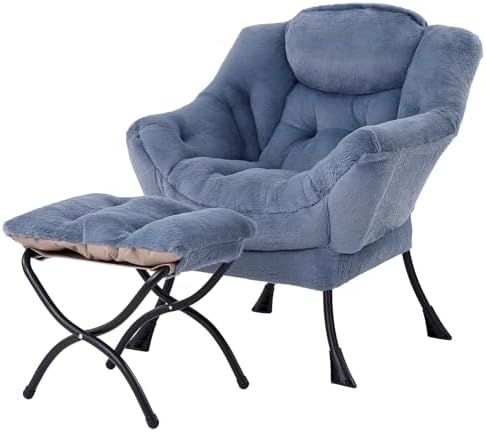 Welnow Lazy Chair with Ottoman,Reading Chair with Footrest,Light Blue