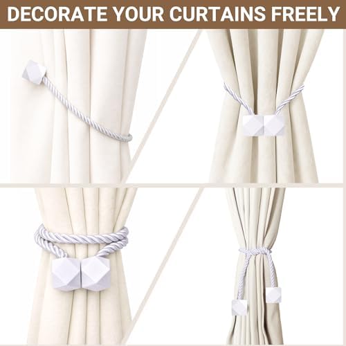 Hion Magnetic Curtain Tiebacks White 6pcs, Curtain Holdbacks Hooks Holders