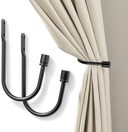Black Curtain Holdbacks - 2pcs，Curtain Holders Wall Mounted, Curtain Pull Back Hooks for Drapes, Vintage Curtain Holdbacks, Drapery Hardware, Curtain Side Holders for Wall
