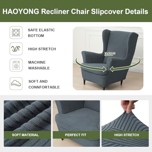 HAOYONG Wing Chair Slipcovers Printed Wingback Chair Covers 2 Pieces Wingback Armchair Slipcover Stretch Chair Slip Covers Washable Armchair Protector Cover for Living Room and Bedroom