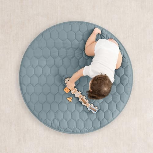 Comfy Cubs Round Kids Play Mat Small 36in Baby Floor Mat - Pacific Blue