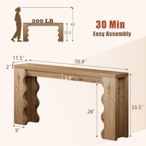70.9" Farmhouse Entryway Table, Wood Console Table, Behind Couch table