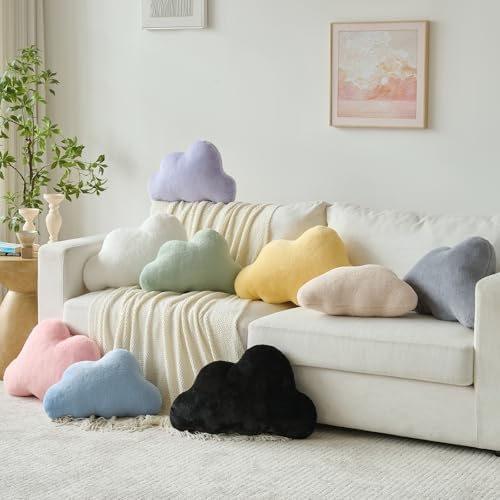 Cloud Pillows, Decorative Throw Pillow with Soft Plush for Couch Bed, Cloud Shaped Pillow Room Decor with Fluffy Faux Rabbit Fur for Living Room Bedroom (Beige, 14.5x22.4 Inches)