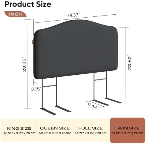 Pinmoco Twin Upholstered Headboard, Height Adjustable Velvet, Dark Grey