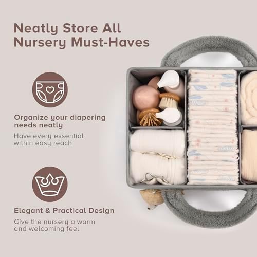 Baby Diaper Caddy Organizer with Handle, Boy & Girl Shower Gift Basket, Portable Diaper Storage Basket Bin for Wipes, Newborn Baby Essentials Registry Search Must Haves, Car Caddy Organizer