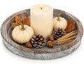 Hanobe Decorative Coffee Table Tray, Round Wood Candle Holder Plate