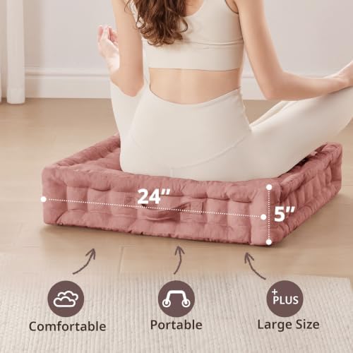 Intelligent Design Floor Pillow, Cushion for Meditation, 24x24 Dusty Peach