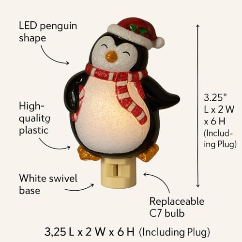 Novelty Lights LED Christmas Penguin Night Light, Lamp with Swivel Plug