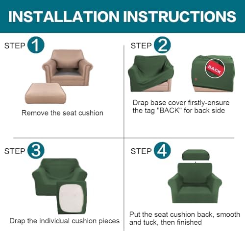 Turquoize 2 Piece Chair Covers Armchair Slipcovers for Living Room Armchair Sofa Cover with Individual Cushion Covers Feature Jacquard Fabric (Chair, Bronze Green)