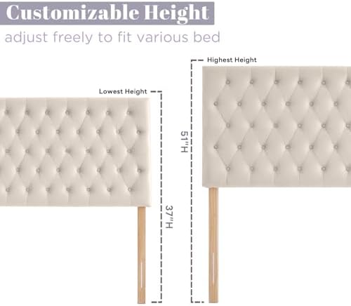 Kingfun Upholstered Queen Headboard Only, Premium Velvet Button Tufted Headboards, Adjustable Solid Wood Head Board, Padded Headboard with Solid Wood Legs in Bedroom (Beige)