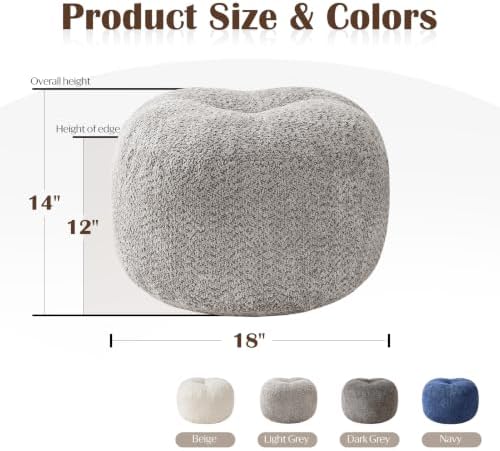 SHOUREN Stuffed Round Ottoman,Pouf Ottoman Foot Rest,18 X 14,Light Brown