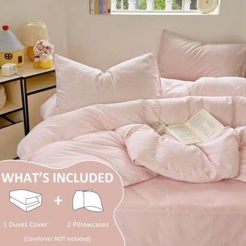 Polka Dot Muslin Duvet Cover Queen Size 3 Pcs Set,90"×90" Bedding