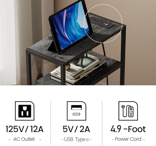TUTOTAK Narrow Side Table with Charging Station, Slim End Table
