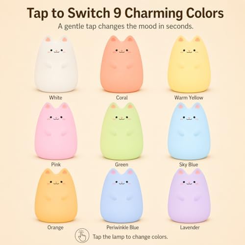 ShaArkMango Cat Night Light for Kids, Baby Nursery Night Lamp with Remote