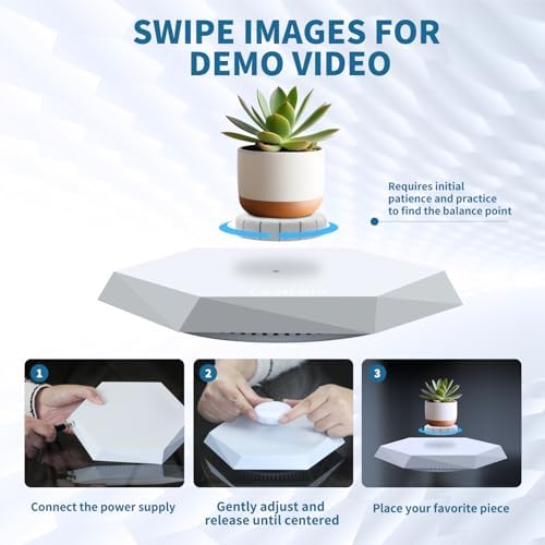 Levitating Display Stand, Magnetic Levitation for Collectibles and Model Cars, Floating Display for Toys and Figures, Hovering Platform, Maglev Rotating Levitator and Holder, White