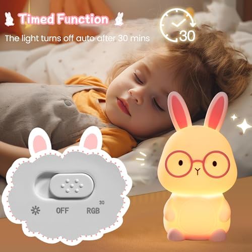 FAMIDUO Bunny Night Light for Kids, Safe Silicone Touch Lamp with Timer