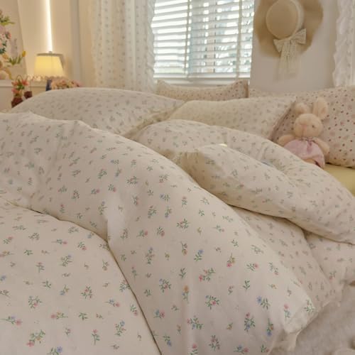 Floral Duvet Cover Twin XL Cotton Double Gauze Twin XL Comforter Cover with Zipper French Country Rustic Boho Duvet Cover Set with Ties Vintage Girls Bedding Set Soft Duvet Protector