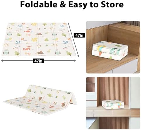 XVISHX Baby Play Mat, 50 x 50 Inch Play Mat Perfect for Use Baby Playpen, Foldable Baby Foam Playmat for Floor, Portable Waterproof Activity PlayMats for Babies, Infants and Toddlers