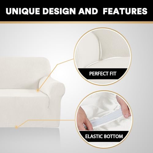 PrinceDeco Couch Covers for 3 Cushion Couch Sofa Pet Friendly Extra Large Couch Cover for Oversized Sofa Washable Furniture Protector Fitted Sofa Slipcovers Stay in Place(XL Sofa, Porcelain)