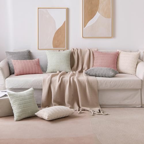 MIULEE Corduroy Decorative Throw Pillow Covers 20x20 Blush Pink Pack of 2